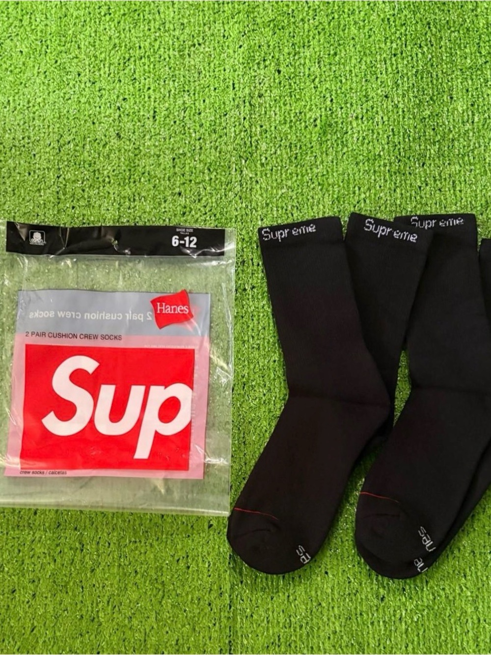 Supreme Black Crew Socks with White Logo